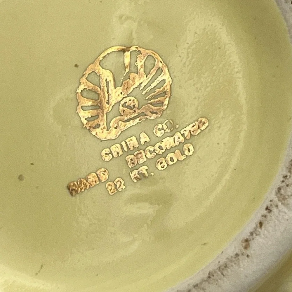 Vintage Pearl China Teapot Yellow with Lid 22K Trim And Flowers 5.5